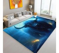 Tappeto Lavabile Salotto 120 x 180 cm, Antiscivolo a Pelo Corto Materiale in Flanella - Fantasy Dark Fantasy Animali Bisonte Tappeto Stampato Adatto per soggiorno e camera da letto Blu