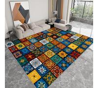 Tappeto lavabile stampato 80 x 150 cm retrò tradizionale, corridore rettangolare geometria piastrelle fiori - tappeto antiscivolo morbido a pelo corto per soggiorno camera da letto o corridoio