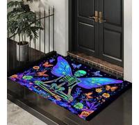 Tappeto Luce Nera Ispirata Allo Zen d'ingresso interno, Blu | Zerbino Scheletro In Meditazione resistente e antiscivolo, Tappetino assorbe l'acqua e raccoglie lo sporco per mantenere la casa pulita