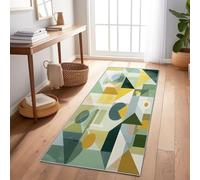 Tappeto lungo lavabile per corridoi 40 x 120 cm, ultra morbido stampa Astratto Geometrico antiscivolo Verde Giallo tappeto per cucina Soggiorno camera da letto lavanderia bagno