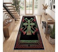 Tappeto lungo per corridoio con stampa rune norrene, 80 x 240 cm | Tappeto da gioco con croce della cultura vichinga, lavabile in lavatrice, pieghevole, a pelo basso, per veranda e asilo nido
