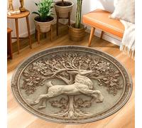 Tappeto magico per area cavallo, fantasia natura albero foglie inverno beige retro antiscivolo casa zerbino stampa cerchio accenti tappeto bagno comodino ingresso porta decorazione 3 'x 3'
