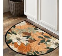 Tappeto mezzo rotondo, stile retrò con zucca, bohémien, motivo floreale, lavabile, tappetino per porta d'ingresso, per interni, bagno, camera da letto, zerbino, 91 x 61 cm