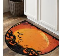 Tappeto mezzo rotondo, stile retrò, con zucca horror e luna, lavabile, semicircolare, per interni, ingresso, bagno, camera da letto, antiscivolo, 91 x 61 cm