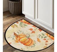Tappeto mezzo rotondo, stile retrò, con zucche autunnali e foglie autunnali, lavabile, per interni, ingresso, bagno, camera da letto, zerbino, 91 x 61 cm