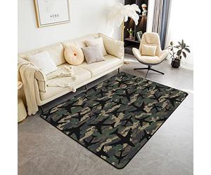 Tappeto mimetico per interni con aerei, colore nero, verde, 100 x 150 cm, per bambini, ragazzi e ragazzi, aeroplano, soggiorno, camera da letto, aerei, militari, tappeto volante