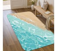 Tappeto minimalista con onde costiere oceaniche, scena, spiaggia, 90 x 150 | Vista aerea sulla spiaggia, spiaggia sabbiosa, tema costiero, superficie dell'oceano sereno, paesaggio marino minimalista