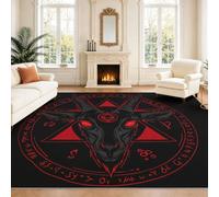 Tappeto mistico scuro per soggiorno, antiscivolo, 60 x 90 cm, lavabile, per camera da letto, camera da letto, gotico, pentacolo, testa di capra occulta, rosso, motivo mistico, gotico, a pelo corto