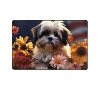 Tappeto moderno, 183 x 122 cm, in peluche corto ultra morbido, lavabile, antiscivolo, con cane Shih Tzu e fiori, per soggiorno, camera da letto, ufficio, dormitorio, decorazione per la casa