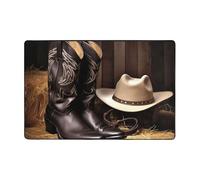 Tappeto moderno, 183 x 122 cm, in peluche corto, ultra morbido, lavabile, antiscivolo, con cappello da cowboy, stivali occidentali, per soggiorno, camera da letto, ufficio, dormitorio, decorazione per