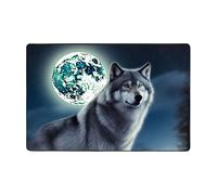 Tappeto moderno, 183 x 122 cm, in peluche corto ultra morbido, lavabile, antiscivolo, motivo: lupo sotto la luna, per soggiorno, camera da letto, ufficio, dormitorio, decorazione per la casa