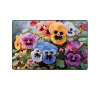 Tappeto moderno 91 x 61 cm, in peluche corto ultra morbido, lavabile, antiscivolo, motivo floreale viola del pensiero, per soggiorno, camera da letto, ufficio, dormitorio, decorazione per la casa