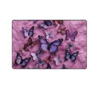 Tappeto moderno 91 x 61 cm, in peluche corto ultra morbido, lavabile, antiscivolo, tutte le farfalle sono su sfondo viola, per soggiorno, camera da letto, ufficio, dormitorio, decorazione per la casa