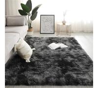 Tappeto moderno a pelo lungo, morbido, antiscivolo, soffice, per soggiorno e camera da letto, decorativo, accogliente, in tinta unita, nero e grigio, per la casa (160 x 200 cm)