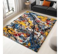 Tappeto moderno astratto lavabile antiscivolo per camera da letto e cucina morbido multicolore disegno spruzzi di inchiostro ideale per sala da pranzo 120x160 cm