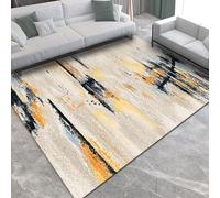 Tappeto moderno astratto per soggiorno, camera da letto, ufficio, tappeto a pelo corto, nero, beige, giallo, arancione, 120 x 170 cm, tappeto decorativo