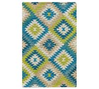 Tappeto moderno AVANA VERDE BLU geometrico etnico kilim, Tappeto arredo soggiorno salotto camera lavabile anti-scivolo cm.140x200