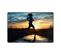 Tappeto moderno blu con ragazza attiva che corre al tramonto, corto, in peluche, ultra morbido, lavabile, antiscivolo, per soggiorno, camera da letto, ufficio, dormitorio, decorazione per la casa, 91