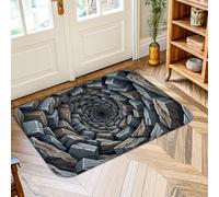 Tappeto moderno con illusione ottica 3D Stone Well 2' X 3' | Illusione ottica 3D, prospettiva del tunnel profondo, texture roccia a strati, accenti d'ingresso, arte geometrica moderna