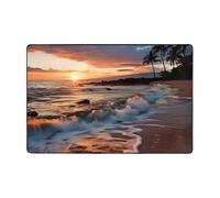 Tappeto moderno con spiaggia Hawaii, tramonto, onde marine, nuvole, corto, ultra morbido, lavabile, antiscivolo, per soggiorno, camera da letto, ufficio, dormitorio, decorazione per la casa, 91 x 61
