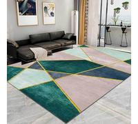 Tappeto moderno elegante e moderno, motivo geometrico, 130 x 160 cm, lavabile, antiscivolo, a pelo corto, per soggiorno e sala da pranzo, linee rosa e verdi, decorazione per la casa alla moda
