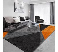 Tappeto moderno geometrico a pelo corto, 120 x 160 cm, per soggiorno, camera da letto e decorazione per la casa, in nero, grigio e arancione, design minimalista