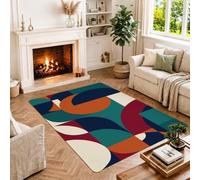 Tappeto moderno geometrico astratto della metà del secolo 4' X 6' | Stampa geometrica moderna della metà del secolo, astratta, tavolozza di colori saturi, stile arte retrò, accenti d'ingresso