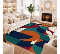 Tappeto moderno geometrico astratto della metà del secolo 5' X 7' | Stampa geometrica moderna della metà del secolo, astratta, tavolozza di colori saturi, stile arte retrò, accenti d'ingresso
