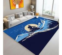 Tappeto Moderno Morbido 60 x 120 cm - Motivo Dipinto Frana Motocicletta Montagna innevata, Blu Bianco Tappeti Camera da Letto Antiscivolo Tappeto Soggiorno Lavabile Tappeti pelosi