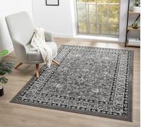 Tappeto moderno Obsidian a pelo basso, tessitura in polipropilene, retro in iuta, motivo floreale tradizionale astratto, grigio, 160 x 230 cm