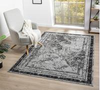 Tappeto moderno Obsidian a pelo basso, tessitura in polipropilene, retro in iuta, motivo floreale tradizionale astratto, grigio, 120 x 170 cm