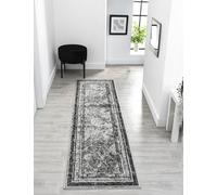 Tappeto moderno Obsidian a pelo basso, tessitura in polipropilene, retro in iuta, motivo floreale tradizionale astratto, grigio, 60 x 220 cm