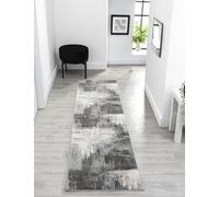 Tappeto moderno Obsidian a pelo basso, tessitura in polipropilene, retro in iuta, motivo floreale tradizionale astratto, grigio, 60 x 220 cm