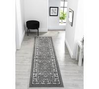 Tappeto moderno Obsidian a pelo basso, tessitura in polipropilene, retro in iuta, motivo floreale tradizionale astratto, grigio, 60 x 220 cm