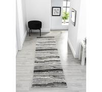 Tappeto moderno Obsidian a pelo basso, tessitura in polipropilene, retro in iuta, motivo floreale tradizionale astratto, grigio, 60 x 220 cm