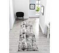 Tappeto moderno Obsidian a pelo basso, tessitura in polipropilene, retro in iuta, motivo floreale tradizionale astratto, grigio, 60 x 220 cm