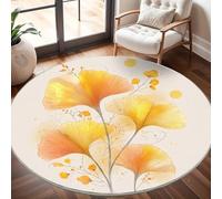 Tappeto Moderno Pelo Corto ∅ 120 cm Rotondo, Linee di Foglie di Ginkgo Autunnali Tappeto Rotondo per Soggiorno, Giallo-Arancio Tappeti Salotto Antiscivolo Lavabile per Camera da Letto Cameretta