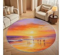 Tappeto Moderno Pelo Corto ∅ 180 cm Rotondo, Tramonto Sulla Spiaggia Dell'Oceano Tappeto Rotondo per Soggiorno, Colore Arancione Tappeti Salotto Antiscivolo Lavabile per Camera da Letto Cameretta