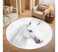 Tappeto Moderno Pelo Corto ∅ 80 cm Rotondo, Dipinto Ad Acquerello di Un Cavallo Animale Tappeto Rotondo per Soggiorno, Bianco Tappeti Salotto Antiscivolo Lavabile per Camera da Letto Cameretta