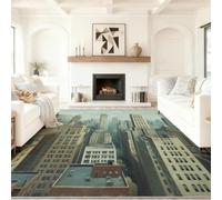 Tappeto Moderno per Soggiorno e Camera da Letto, Antiscivolo, Grigio-Blu Morbido in Flanella, Americano Retro New York City Design, Lavabile, Decorazione Casa 60 x 120 cm