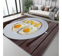 Tappeto Moderno Soggiorno 100 X 150 Cm, Pelo Corto Morbido, Lavabile E Antiscivolo - Tappeto Decorativo Giallo Bianco Cibo Lettere Uova Fritte Per Camera Da Letto, Sala Da Pranzo, Cameretta
