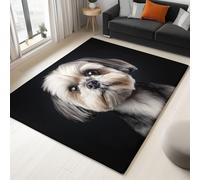 Tappeto Moderno Soggiorno 120 X 170 Cm, Pelo Corto Morbido, Lavabile E Antiscivolo - Tappeto Decorativo Beige Nero Animali Animali Domestici Shih Tzu Per Camera Da Letto, Sala Da Pranzo