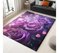 Tappeto Moderno Soggiorno 50 X 80 Cm, Pelo Corto Morbido, Lavabile E Antiscivolo - Tappeto Decorativo Viola Rosa Piante Amore Rose Per Camera Da Letto, Sala Da Pranzo, Cameretta