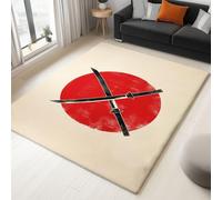 Tappeto Moderno Tappeti per la Casa Terrazza Cortile Veranda Stampato, Confortevole Soft Resistente per Soggiorno Camera da Letto Stile Giapponese Spada Da Samurai Sole Rosso Beige, 80 x 150 cm