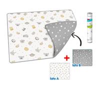 Tappeto Morbido per Bambini 200x150 cm Arrotolabile Doppia Grafica Animali e Stelline Multicolore