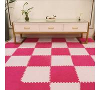 Tappeto morbido per gattonare, Interlocking Plush Foam Puzzle Carpet Floor Mat 10pcs Multicolor For Bedroom Living Room(Rose Red+white)