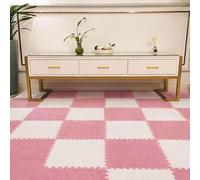 Tappeto morbido per gattonare, Interlocking Plush Foam Puzzle Carpet Floor Mat 10pcs Multicolor For Bedroom Living Room(Pink+white)