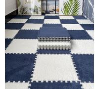 Tappeto morbido per gattonare, Tappeti ad incastro in schiuma peluche da 16 pezzi, multicolore, 0,6 cm(White+navy)