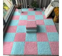 Tappeto morbido per gattonare, Tappetini ad incastro in schiuma peluche da 10 pezzi Multicolor(Pink+light Blue)