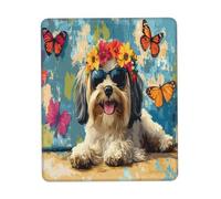 Tappeto Mouse, Happy Spring Summer Lhasa Apso Dog Puppy Dog Tappetino Mouse Pad Confortevole Mouse Pad Base In Gomma Tappetino Mouse Per Laptop Notebook 25X30Cm